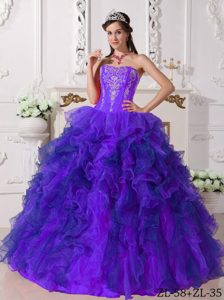 Ruffled Sweetheart 2012 Quinceanera Dress with Appliques in Purple on Promotion