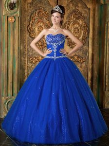 Sweetheart Blue Sweet Sixteen Quinceanera Dresses with Beadings and Appliques