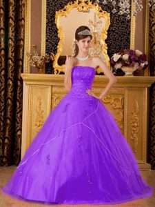 Purple Princess Strapless Sweet Sixteen Quinceanera Dresses with Beadings on Sale
