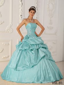 Baby Blue A-line Strapless Quinceanera Gowns with Pick-ups and Appliques 2013