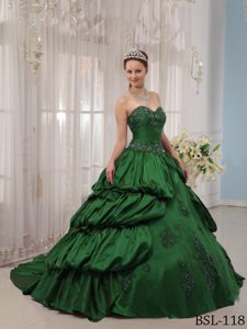 Sweetheart Appliqued Sweet Sixteen Quinceanera Dresses with Pick-ups in Green