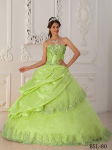 Yellow Green Strapless Quinceanera Dress with Embroidery in Taffeta and Tulle