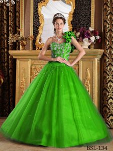 Princess One Shoulder Sweet 16 Dresses with Beads and Embroidery in Green