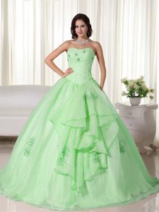 Sweetheart Apple Green Quinceanera Gowns with Embroidery in the Mainstream