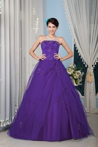 Noble Princess Strapless Appliqued Quinceanera Dresses with Beadings in Purple