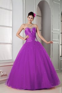 Beautiful Sweetheart Quinceaneras Dress with Appliques and Beadings in Fuchsia