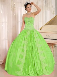 Beautiful Sweetheart Taffeta Quinceanera Gown with Embroidery in Spring Green