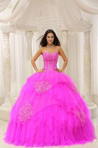 Custom Made Sweetheart Embroidery Dresses for Quinceanera in Fuchsia