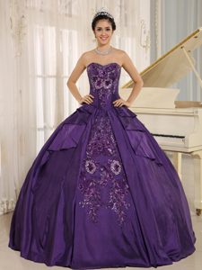 Inexpensive Purple Embroidery Dress for Quince with Sweetheart in 2013