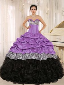 Purple and Black Sweetheart Ruffled Sweet Sixteen Quinceanera Dresses