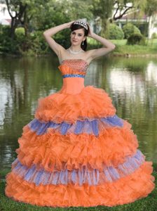 Organza Multi-color Strapless Quinceanera Dress with Beading and Sequins