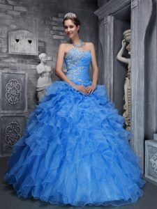Taffeta and Organza Blue Quinceanera Gowns with Beading and Appliques