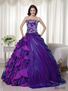 Perfect Strapless Appliqued Quinceanera Dresses with Ruffles in Taffeta