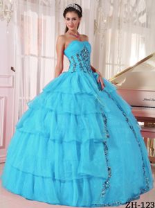 Cheap Sweetheart Paillette Aqua Blue Quinceanera formal Dress in Organza