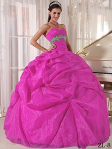 Fuchsia Sweetheart Organza Quinceanera Dresses with Appliques for Cheap