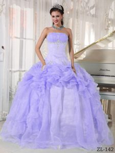 Lilac Strapless Organza Beaded Quinceanera formal Dresses with Ruffles
