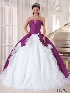 Purple and White Sweetheart Sweet 16 Dress Made in Organza and Taffeta
