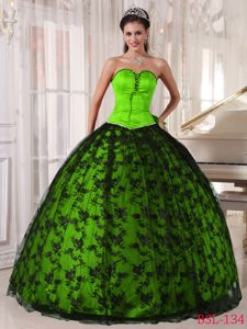 Lace Sweetheart Tulle and Taffeta Quinceanera Dresses in Spring Green