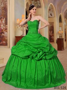 Green Sweetheart Floor-length Quinceanera Dress in Taffeta with Pick Ups