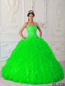 Beaded Sweetheart Satin and Organza Quinceanera Dresses in Spring Green