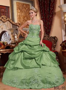 Olive Sweetheart Embroidery Quinceanera Dresses with Pick Ups on Sale