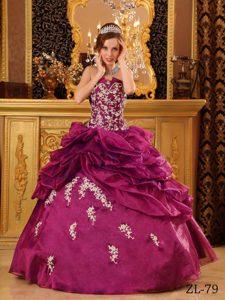 Strapless Organza Appliqued Quinceanera Dress in Dark Purple for Less