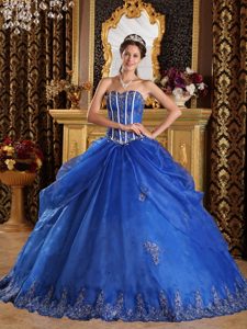 Exquisite Blue Sweetheart Organza Quinceanera Dresses with Appliques