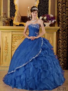 Blue Strapless Organza Appliques Sweet Sixteen Quinceanera Dress in 2014