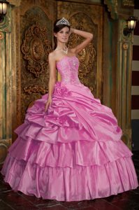 Pink Strapless Organza Beaded Quinceanera Dress with Layers on Promotion