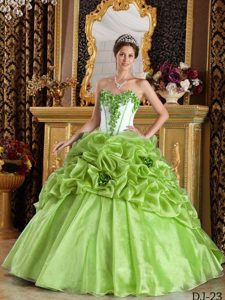 Green Sweetheart Quinceanera Dresses with Hand Made Flowers for Cheap