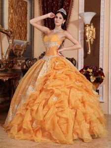 Pretty Orange Sweetheart Organza Beaded Quinceanera Dress with Pick-ups