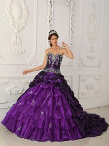 Purple Sweetheart Quinceanera Dress with Chapel Train and Layers for 2013
