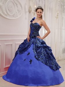 Modern Blue One Shoulder Leopard 2014 Quinceanera Dress with Appliques