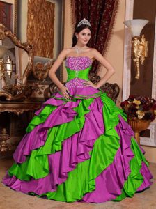 Multicolor Strapless Taffeta Quinceanera Dresses with Embroidery for Cheap