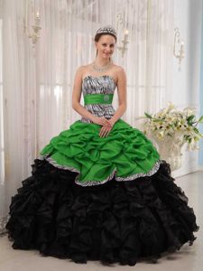 Green and Black Sweetheart Quinceanera Dress with Pick-ups on Promotion
