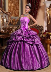 Strapless Taffeta Quinceanera Dress with Hand Made Flowers on Promotion