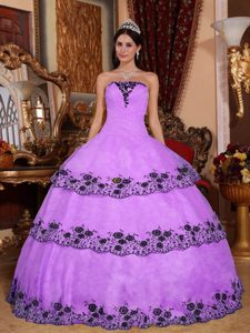 Lavender Strapless Organza Lace Appliqued Quinceanera Dress on Promotion