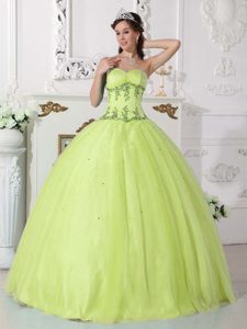 Yellow Green Sweetheart Tulle and Taffeta Beaded Quinceanera Dress on Sale