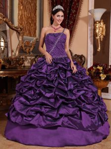 Purple One Shoulder Taffeta Quinceanera Dress with Pick-ups on Promotion