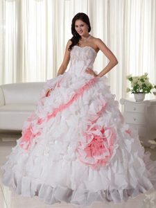 Elegant White Sweetheart Organza Quinceanera Dress with Appliques in 2014