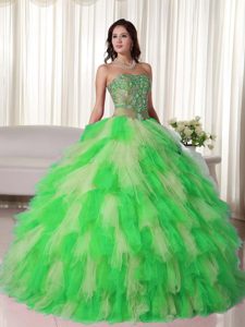 Multicolor Strapless Tulle Appliqued Quinceanera Dresses for Custom Made