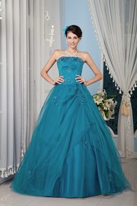 Strapless Tulle Beaded Quinceanera Dress with Appliques for Custom Made