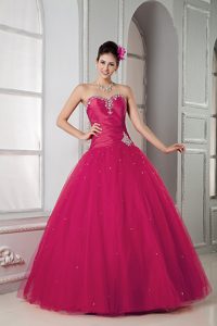 Coral Red Sweetheart Tulle Beaded Sweet Sixteen 2014 Quinceanea Dresses