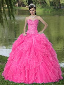Beautiful Beaded Sweetheart Quinceanera Dress with Ruffled Layers on Sale