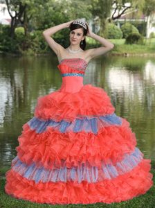 Beaded Organza Multicolor Strapless Sweet Quinceanera Dress with Layers