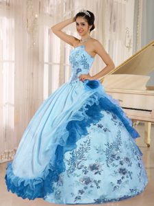 Appliqued Quinceanera Dress with Hand Made Flowers on Wholesale Price
