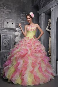 Lovely Strapless Taffeta and Organza Multicolor Quinceanera Dress on Sale