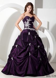 New Dark Purple A-line Sweetheart Dress for Quinceanera in Taffeta with Appliques