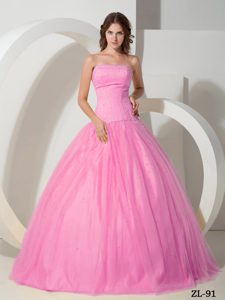 Brand New Strapless Floor-length Quinceanera Gown Dress with Beadings in Pink