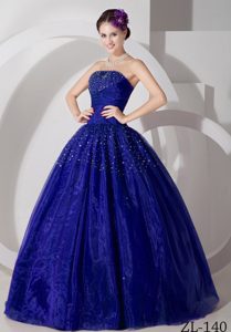Popular Royal Blue Strapless Quinceanera Gown Dress with Beadings and Ruches